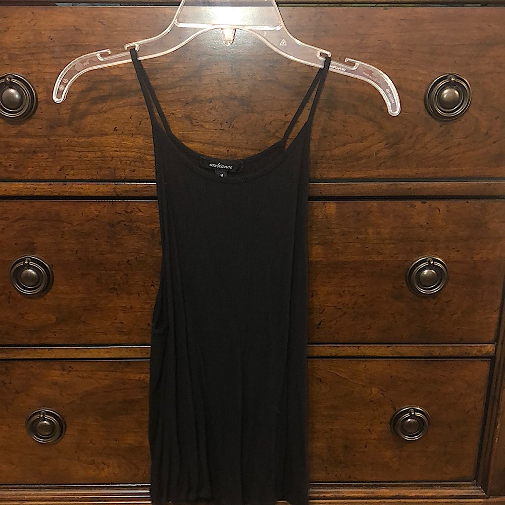Ambiance top, black, medium, hardly worn, open stitched design down spine